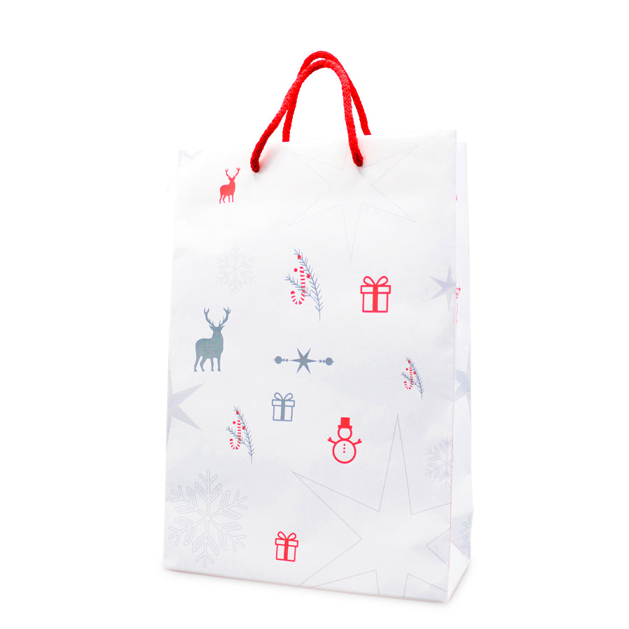 200gsm Coated Paper Bags - Matte Laminated - White and Red - "Christmas Symbols"