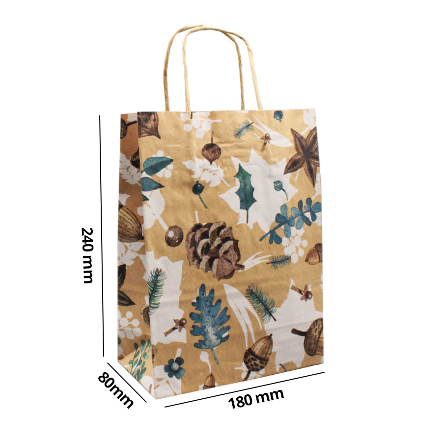 Kraft Twisted Handle Bags - Pine Cones