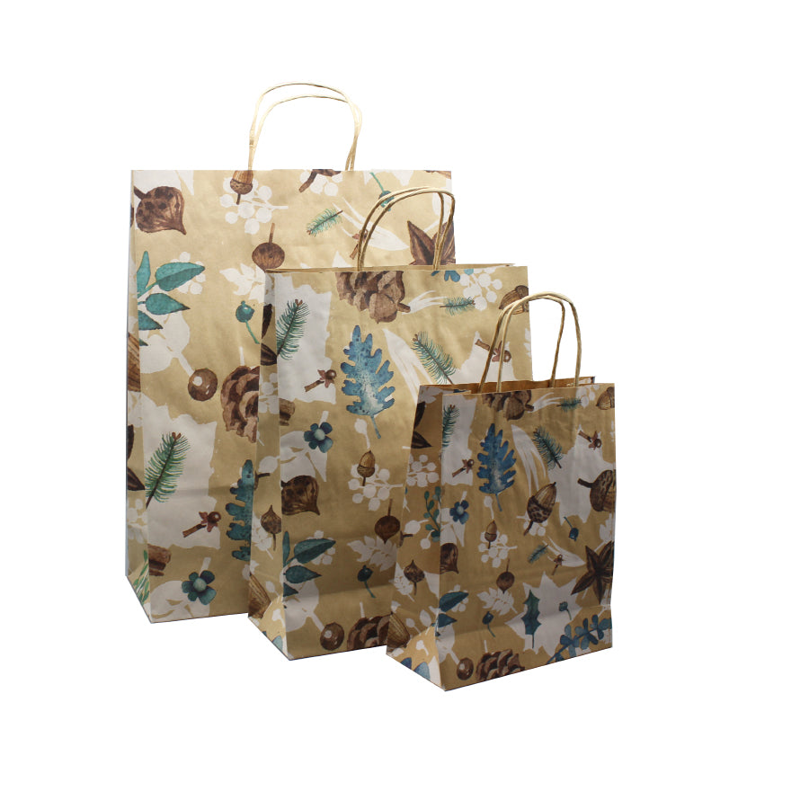 Kraft Twisted Handle Bags - Pine Cones