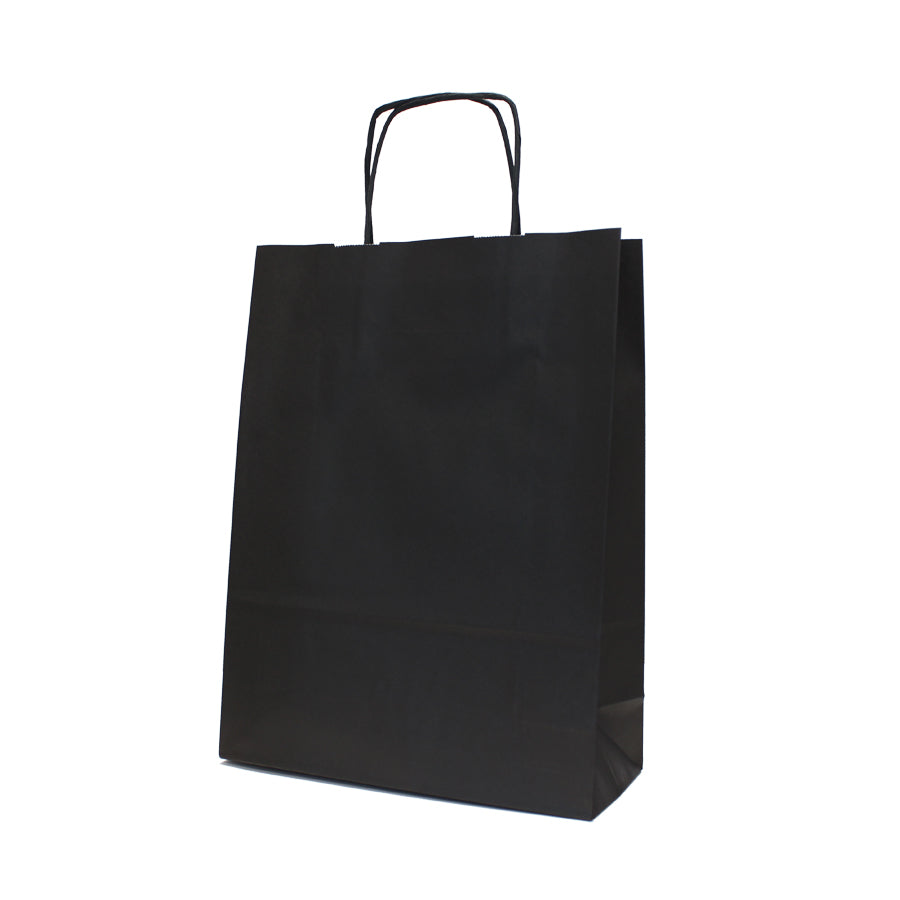 White Kraft Twisted Handle Bags 90gsm - Black