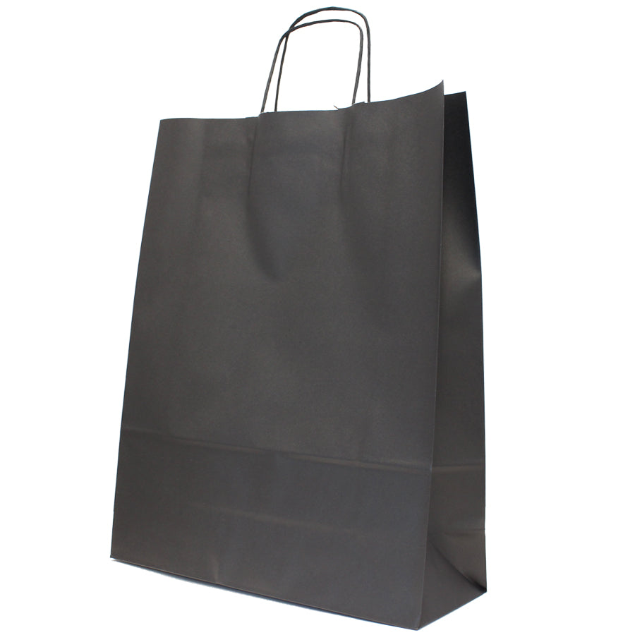 White Kraft Twisted Handle Bags 90gsm - Black