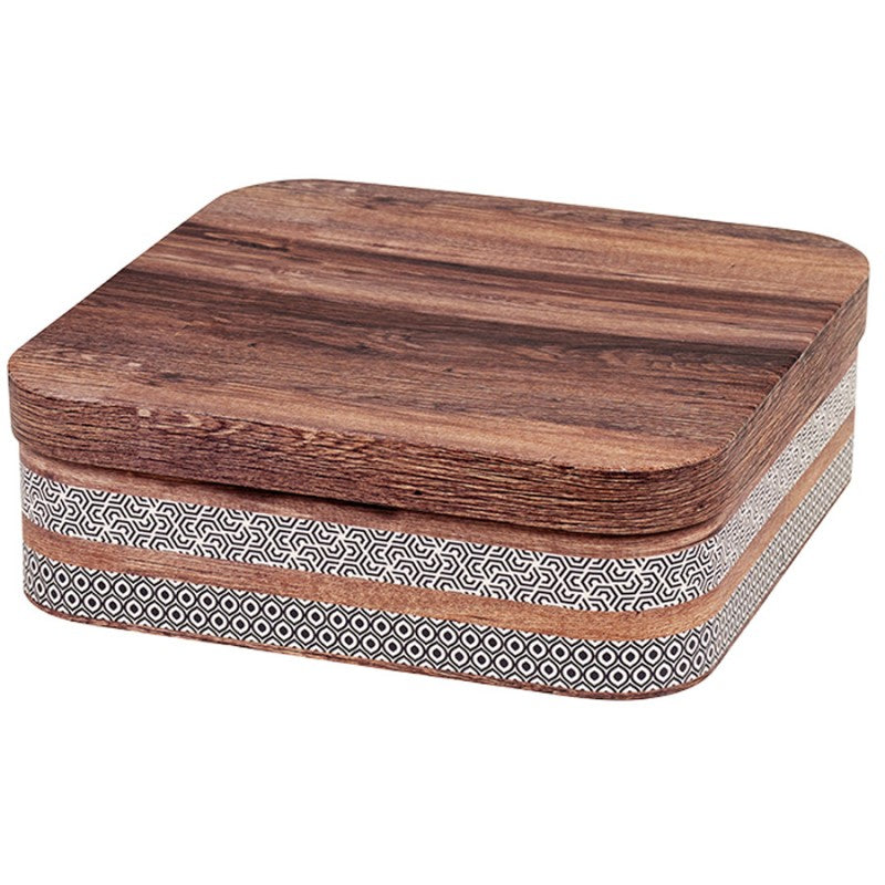 Caja Cuadrada con Tapa y Base - Marrón - "Madera"