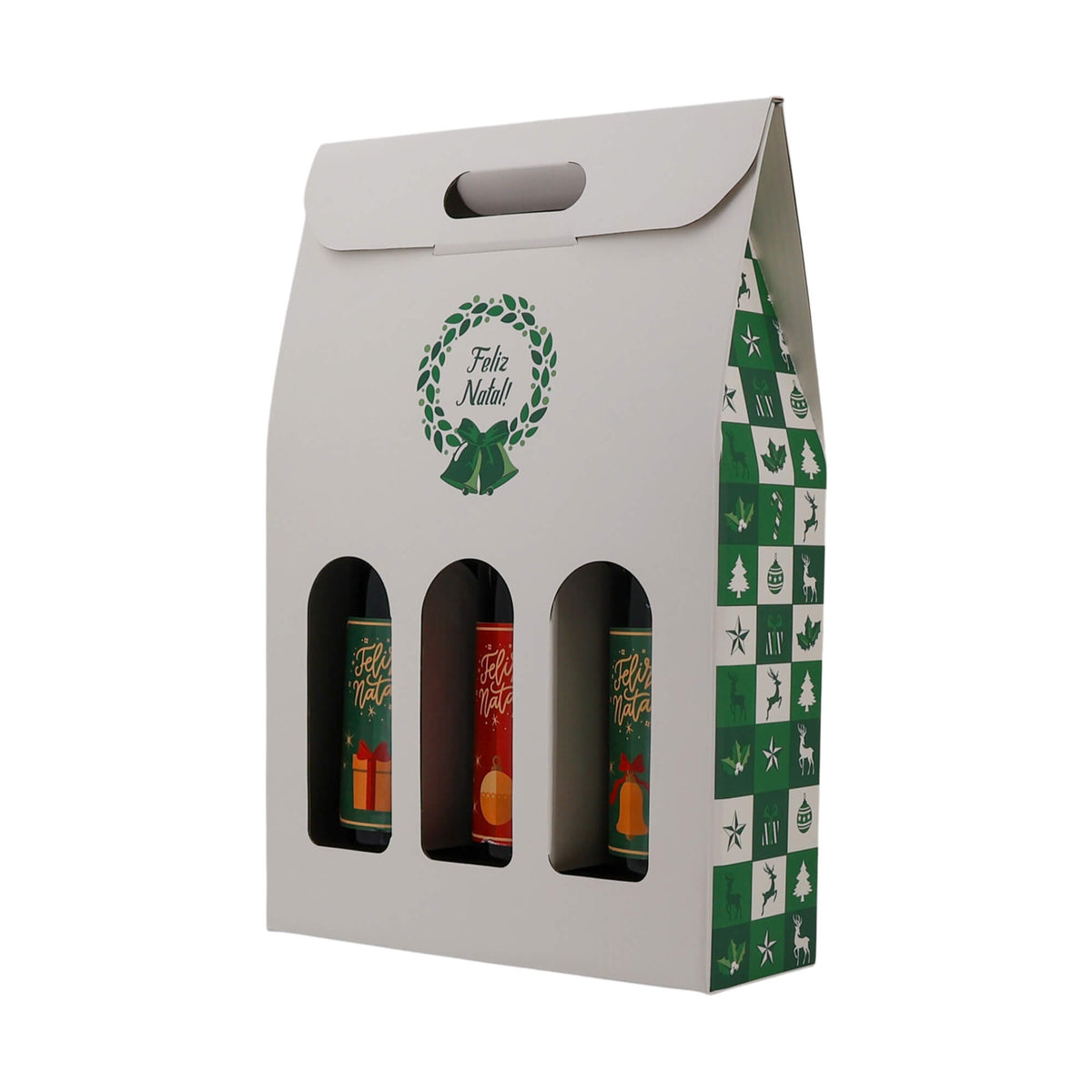 Caixas com Janela para Garrafas - Verde e Branco - "Bosque Inverno"