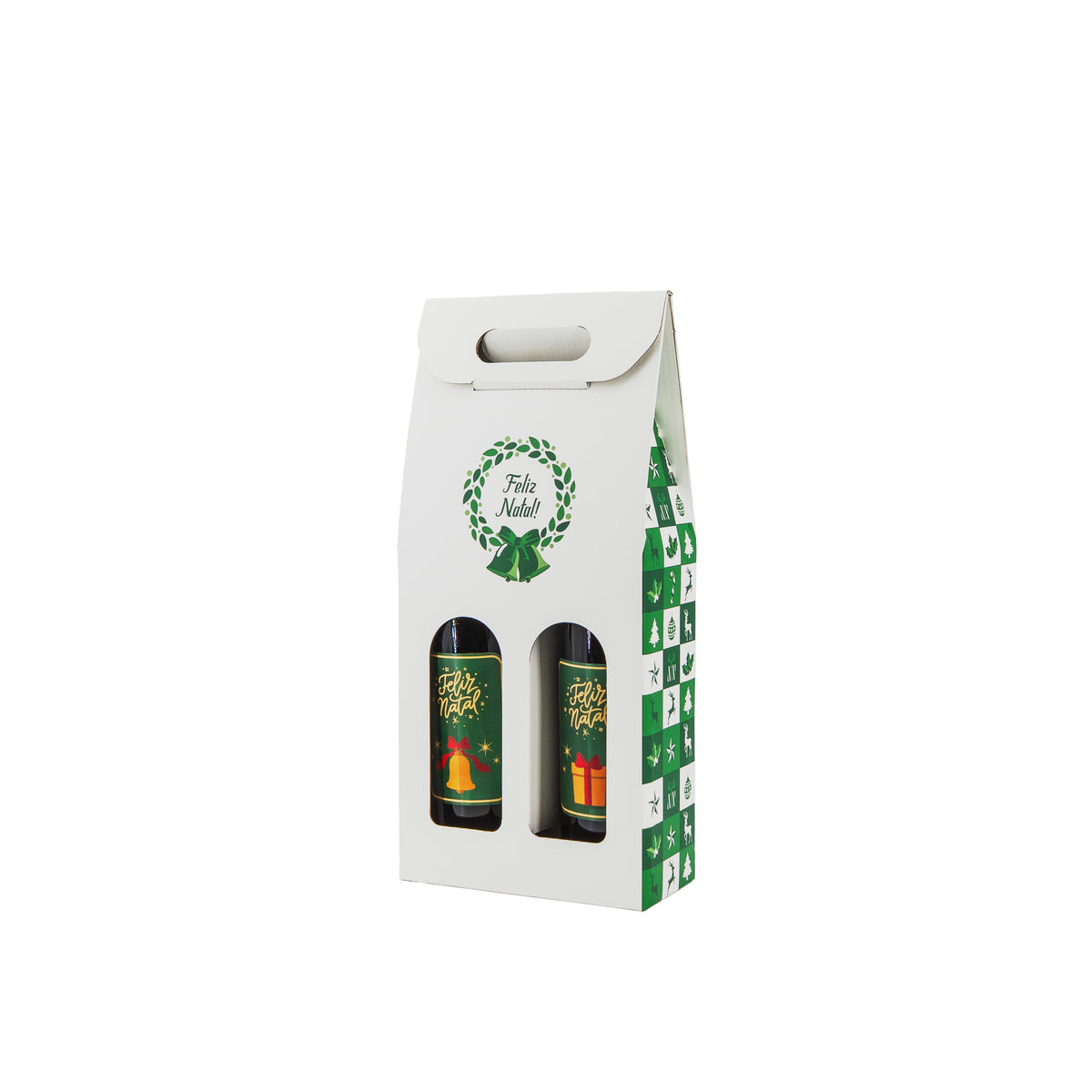 Caixas com Janela para Garrafas - Verde e Branco - "Bosque Inverno"