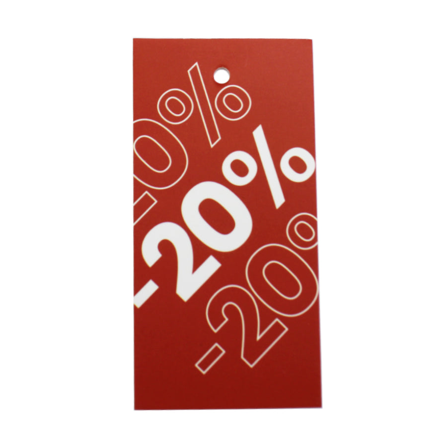 Etiqueta de cartulina con agujero para Promoción 20% - Rojo y Blanco