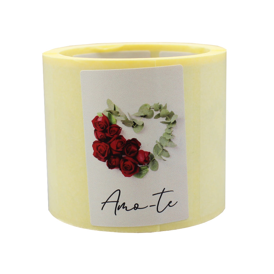 Etiqueta Adhesiva Vertical - Rojo y Verde - "Te quiero/Rosas"