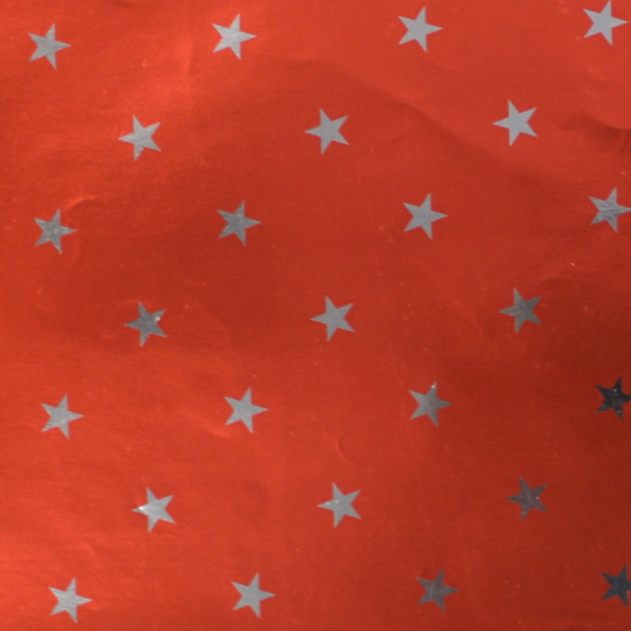 Coated Wrapping Paper Roll - Red and Silver - "Stars"