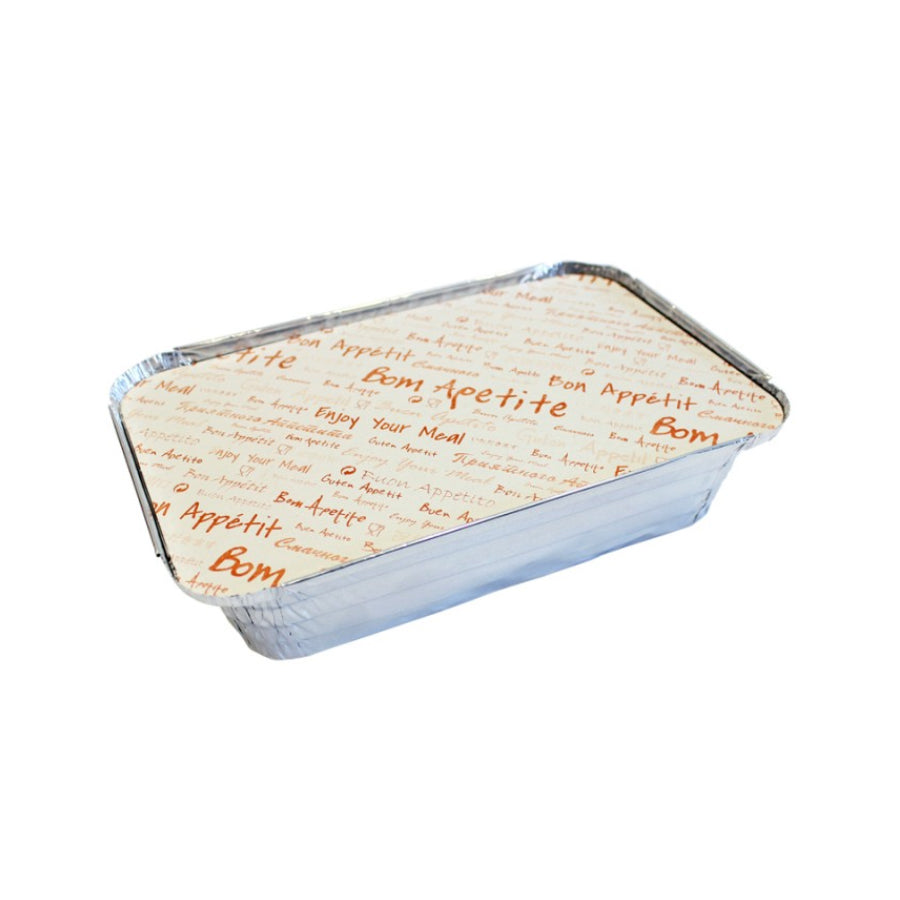 Embalagem de Alumínio com Tampa - Prata, Branco e Vermelho - "Bom Apetite"
