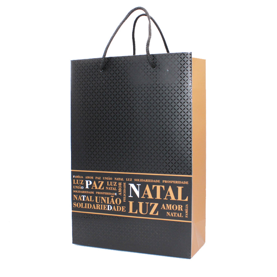 200g Coated Paper Bags - Matt Laminated - Black and Copper - "Christmas"