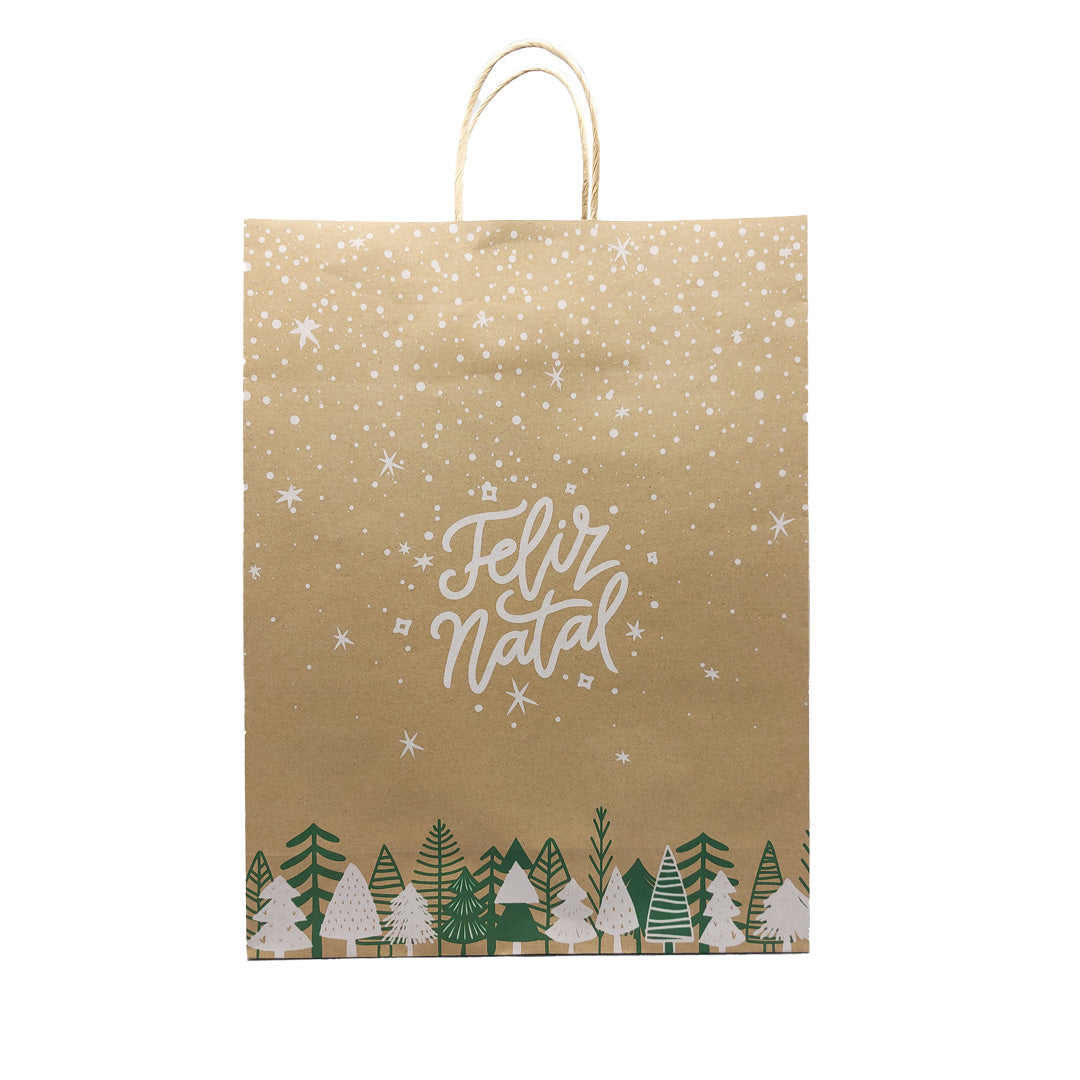 Twisted Handle Kraft Paper Bags - Green and White - "Merry Christmas"
