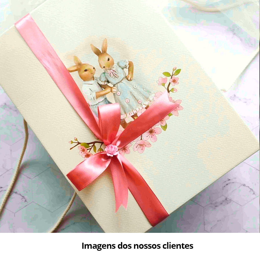 Caixas Segreto com Cordão - Branco e Rosa - "Coelho Páscoa"