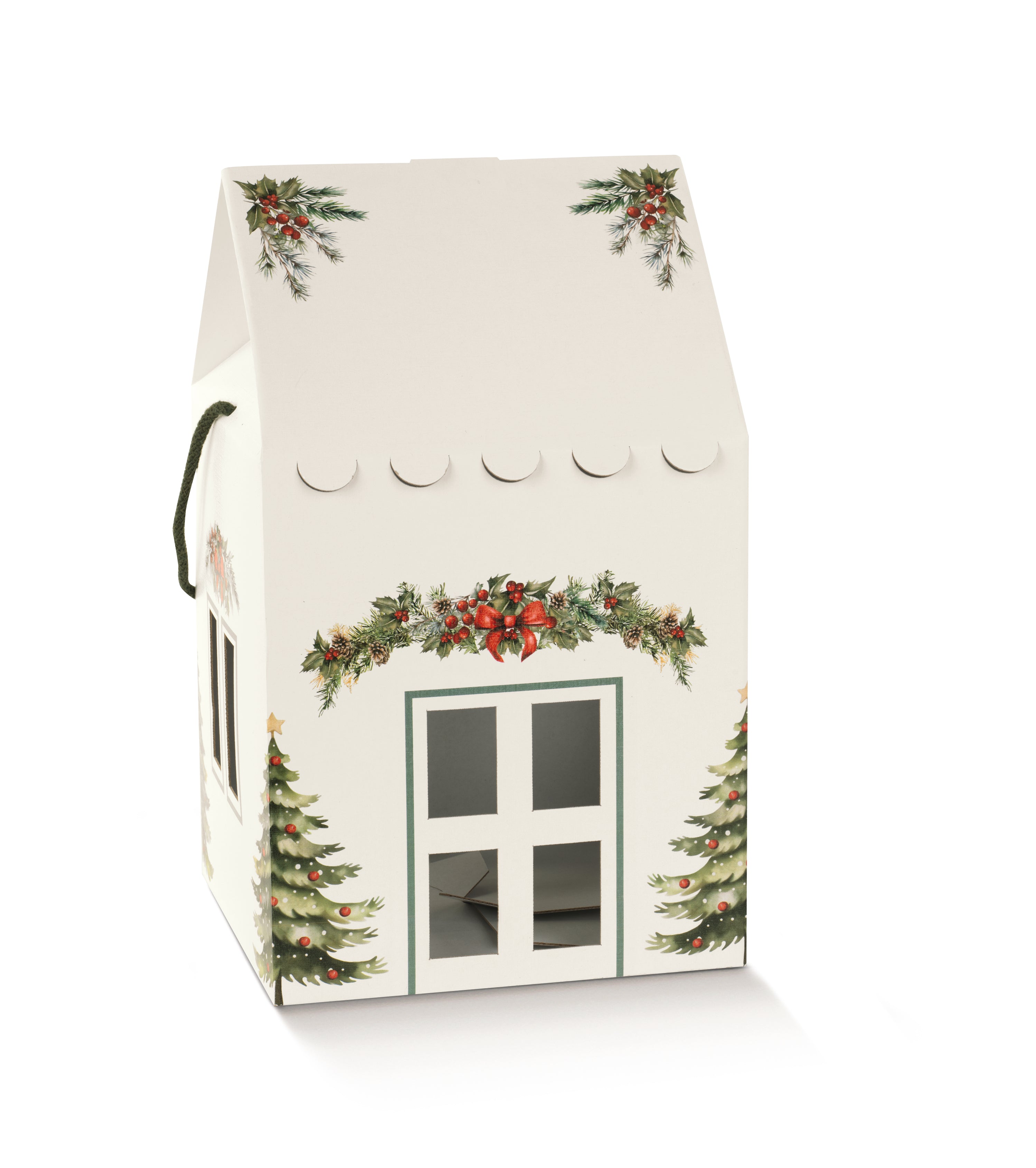 Caja Casa con Cordón - Blanco y Verde - "Pini"