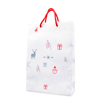 200gsm Coated Paper Bags - Matte Laminated - White and Red - "Christmas Symbols"