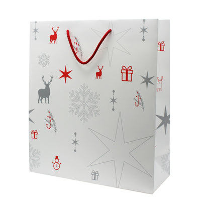 200gsm Coated Paper Bags - Matte Laminated - White and Red - "Christmas Symbols"