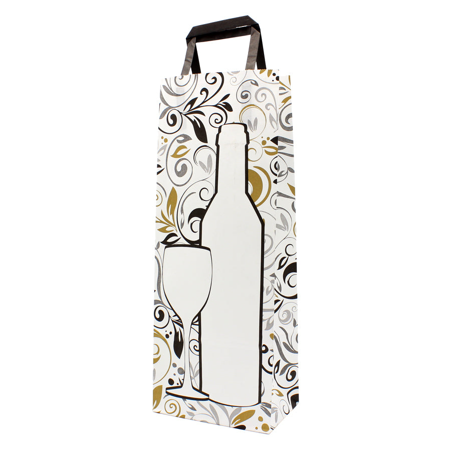 Sacos de Papel Kraft Branco Asa Plana para Garrafa - Branco, Prateado e Dourado