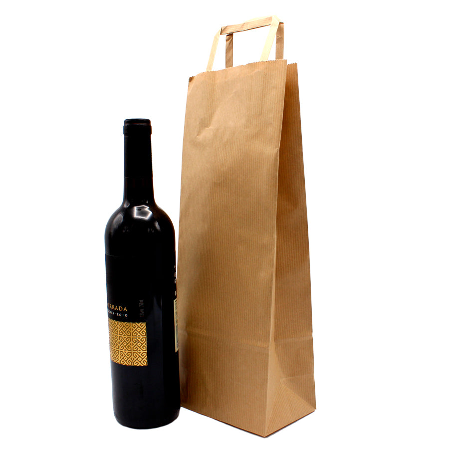 Bolsas de papel kraft natural con asa plana para botella - Kraft
