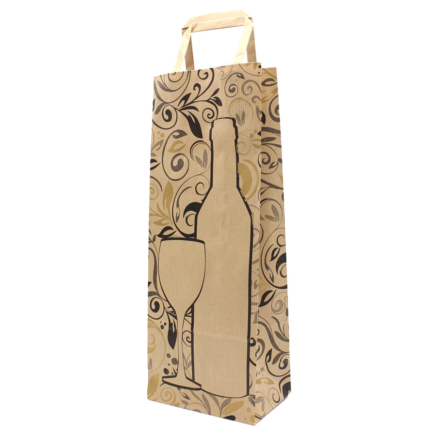 Sacos de Papel Kraft Natural Asa Plana para Garrafa - Kraft, Prateado e Dourado - Decor