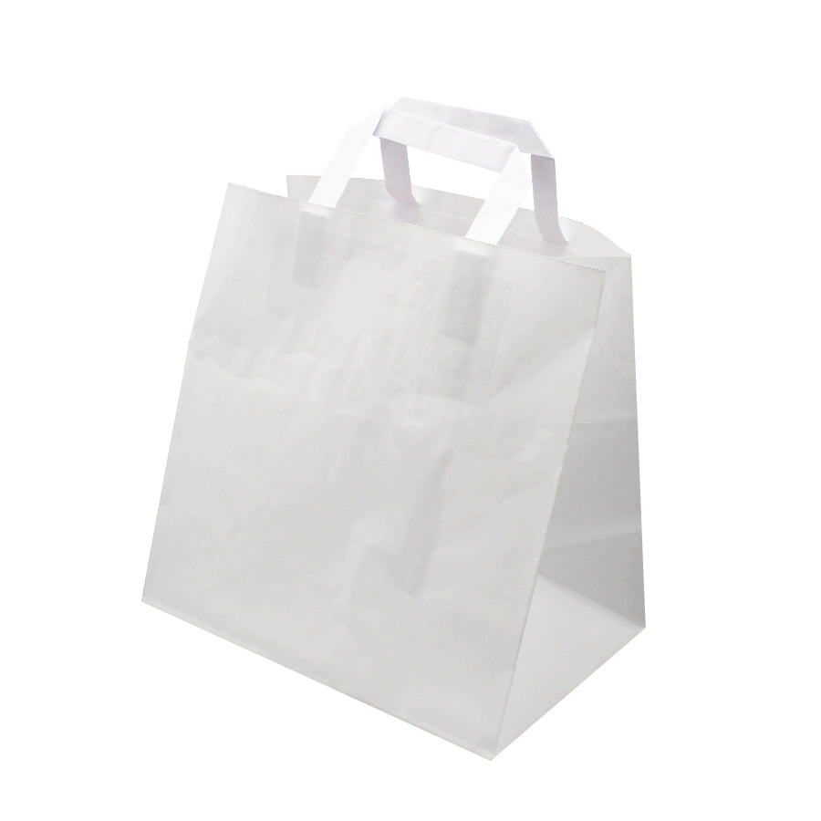 Sacos Take-Away Asa Plana Kraft Branco - Fundo Largo - Branco