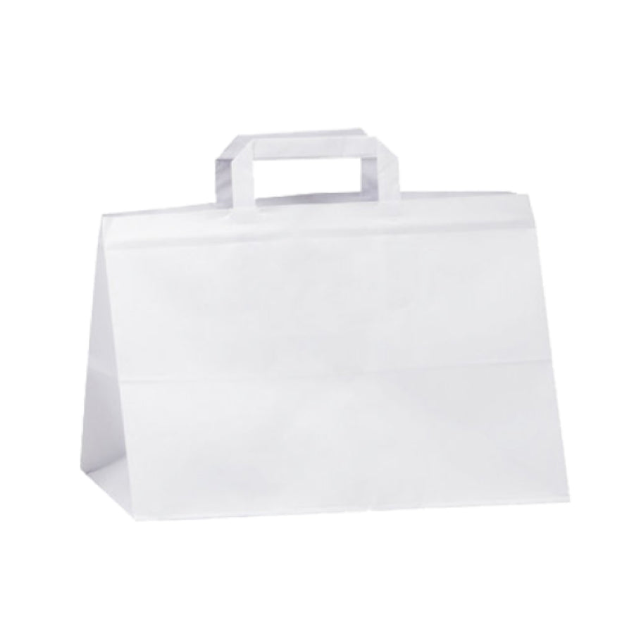 Sacos Take-Away Asa Plana Kraft Branco - Fundo Largo - Branco