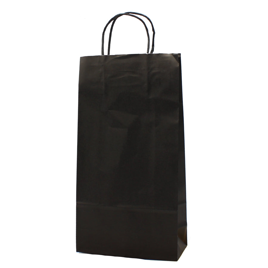 White Twisted Handle Kraft Bags for Bottles - Black