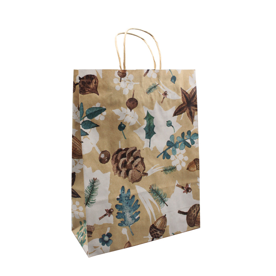 Kraft Twisted Handle Bags - Pine Cones