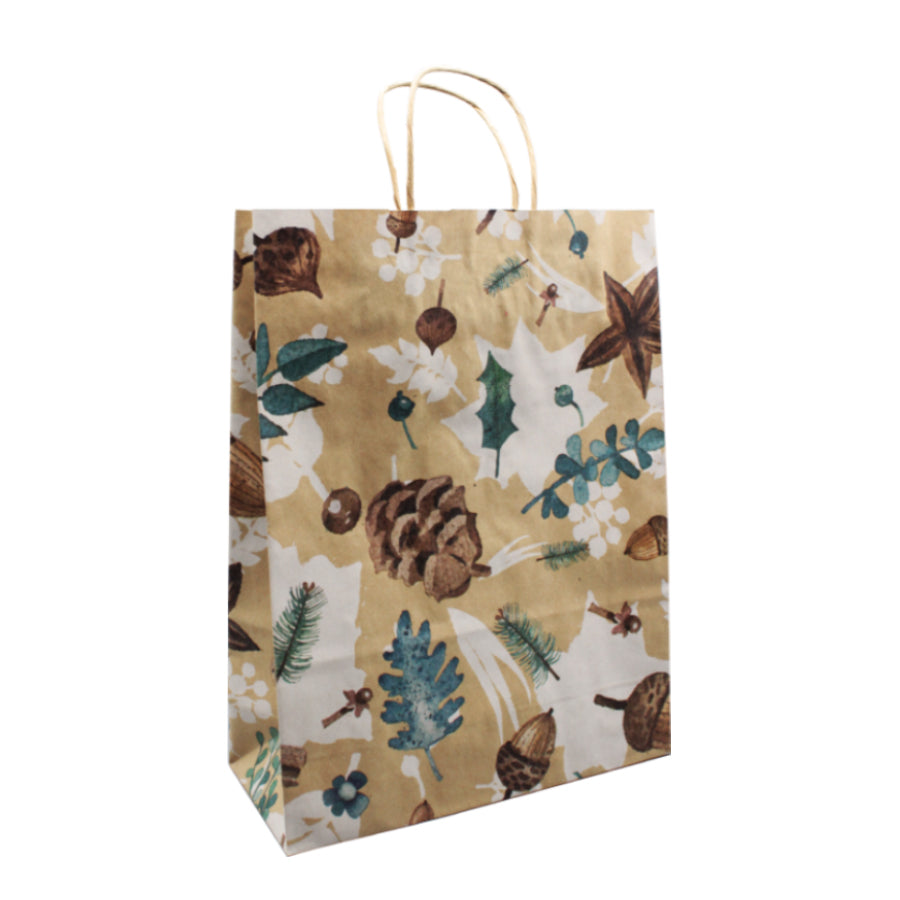 Kraft Twisted Handle Bags - Pine Cones