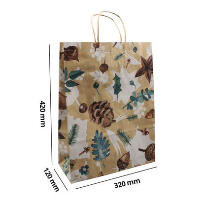 Kraft Twisted Handle Bags - Pine Cones