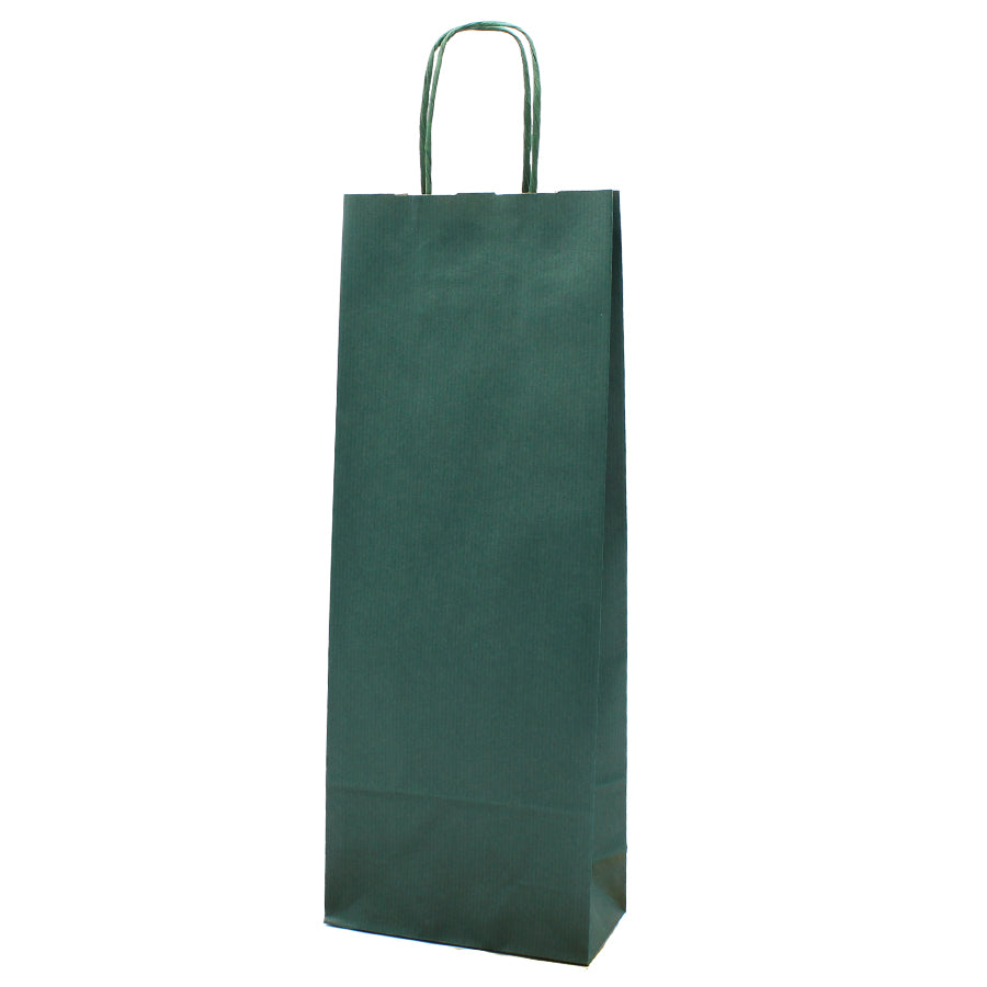 Natural Kraft Twisted Handle Bottle Bags - Green