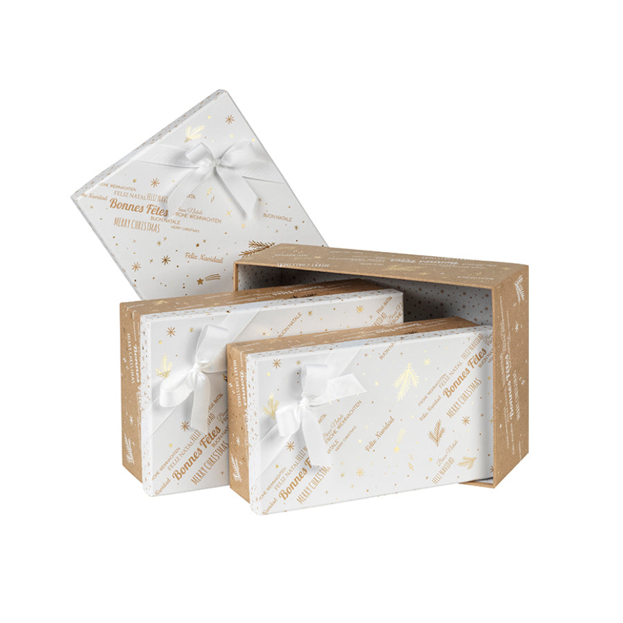 Caixas com Tampa e Fundo - Kraft e Branco - "Boas Festas"