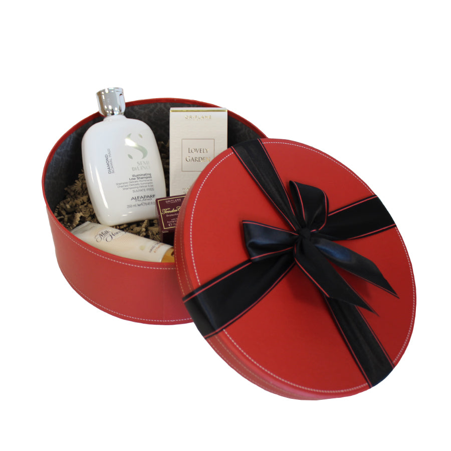 Coffret Redondo com Laço na Tampa - Vermelho - "Laço Branco"