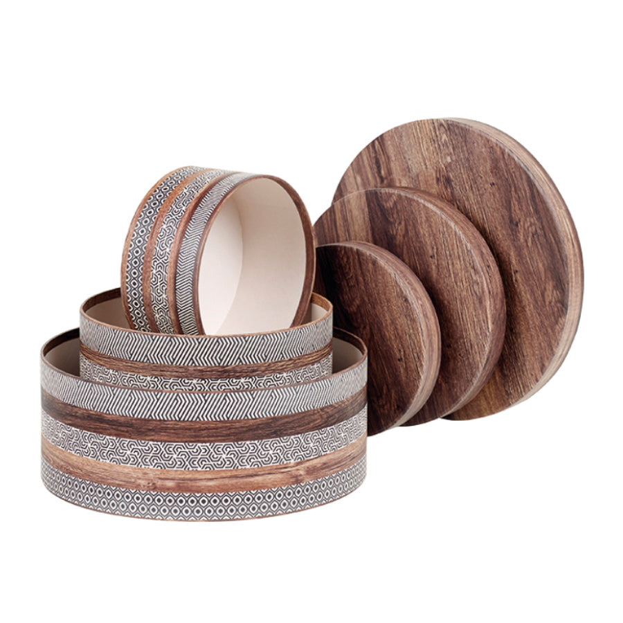 Coffret Redondo com Tampa e Fundo - Castanho - "Madeira"