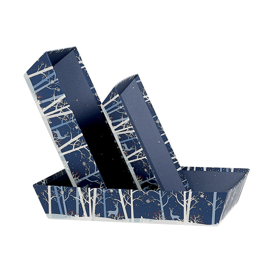 Cesto Cabaz Retangular sem Pega - Azul e Branco - "Renas"
