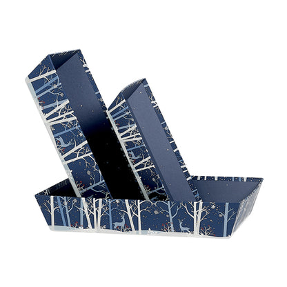 Cesto Cabaz Retangular sem Pega - Azul e Branco - "Renas"