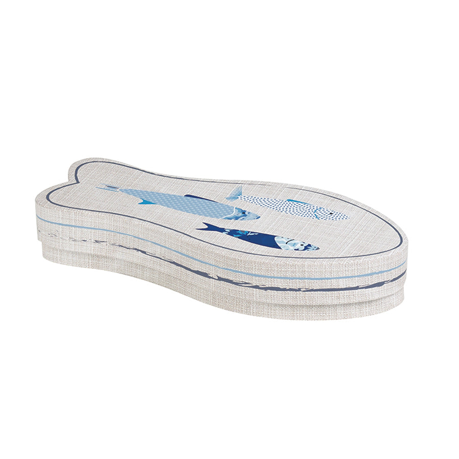 Caixa Peixe em Cartão - Azul e Branco - "Mar"