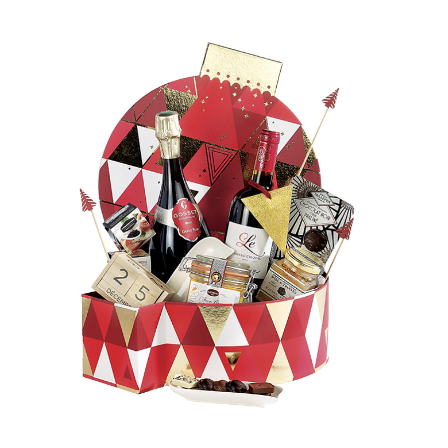 Caixa com Tampa e Fundo - Vermelho, Dourado e Branco - "Bola Pinheiro"