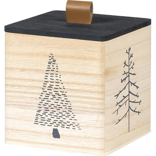 Caja Cuadrada con Tapa - Madera - "Pinos Grises"