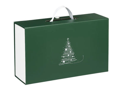 Caja Maleta con Asa e Imán - Verde - "Pino Estampado en Blanco"