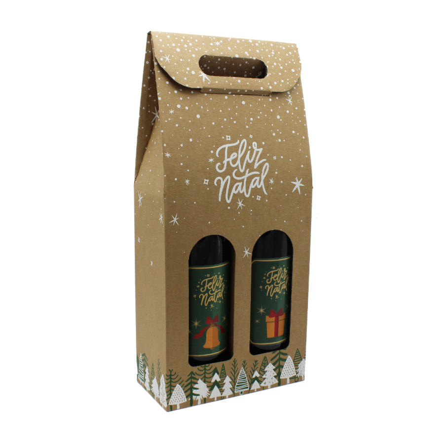 Caixas com Janela para Garrafas - Verde e Branco - "Feliz Natal"