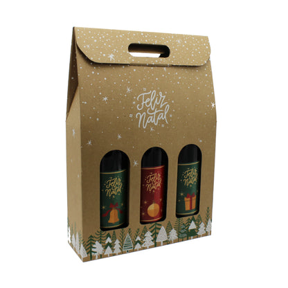 Caixas com Janela para Garrafas - Verde e Branco - "Feliz Natal"