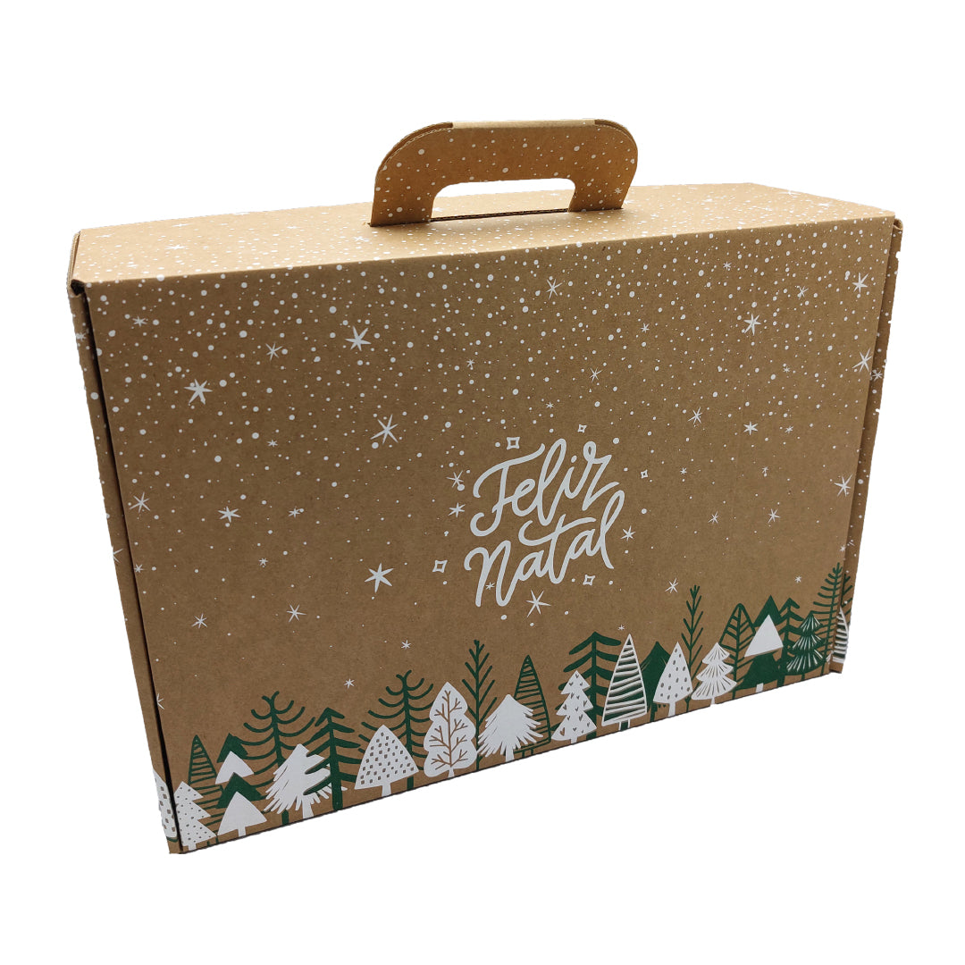 Cajas de Cartón con Asa - Verde y Blanco - "Feliz Navidad"