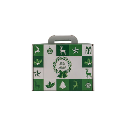 Caixa Mala em Cartao com Pega - Verde e Branco - "Bosque Inverno"