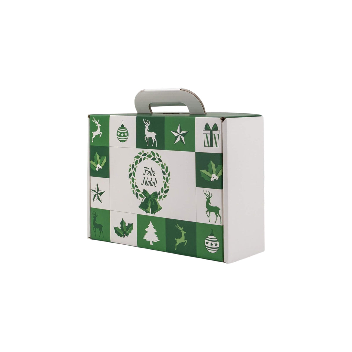 Caixa Mala em Cartao com Pega - Verde e Branco - "Bosque Inverno"