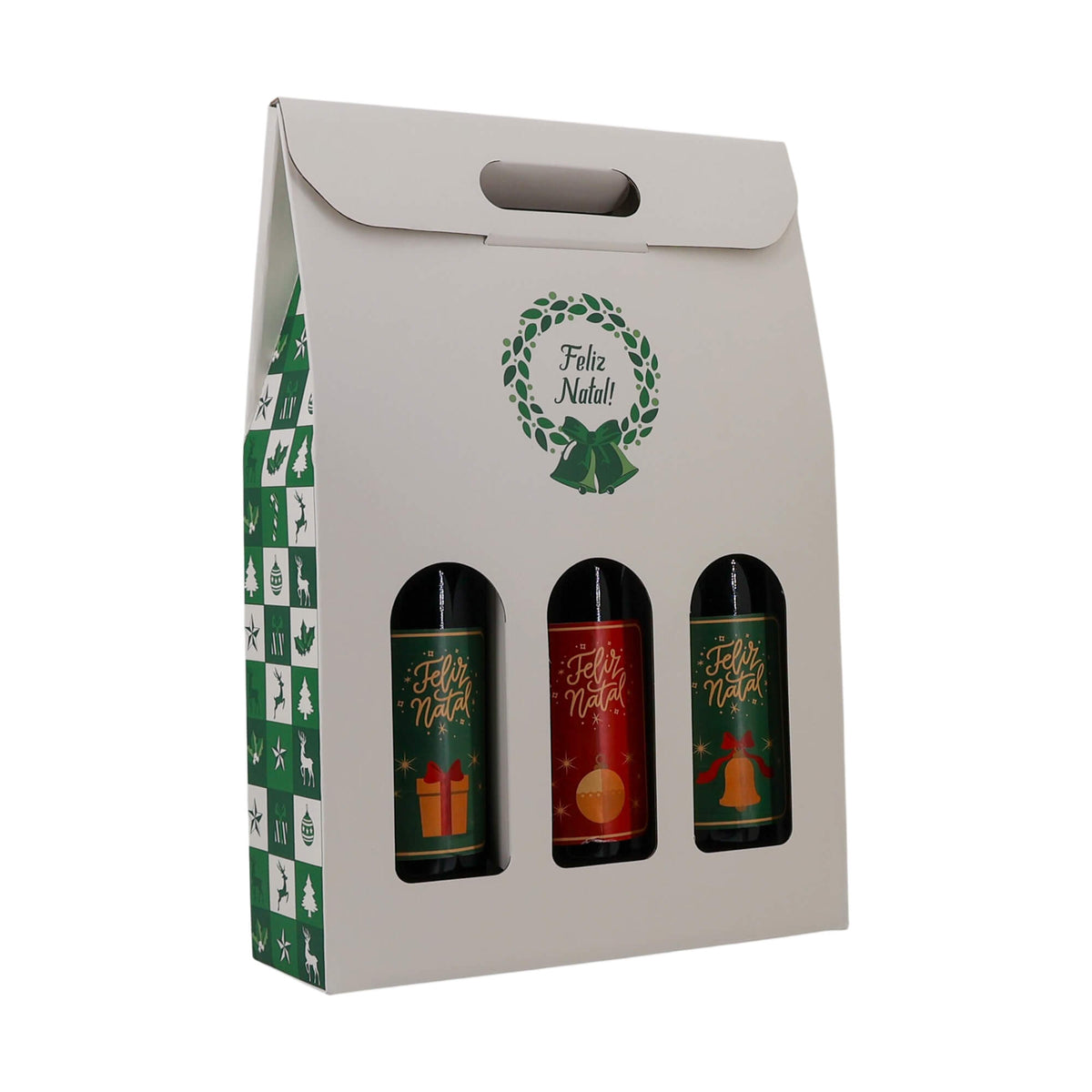 Caixas com Janela para Garrafas - Verde e Branco - "Bosque Inverno"