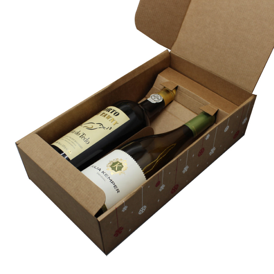Caixas Cantinetta com Interior para Garrafas - Kraft - "Feliz Natal"