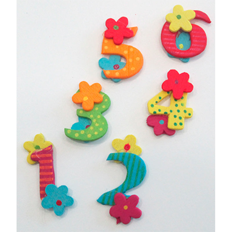 Wooden Number Embellishments - Multicolor - 6 Numbers (1 to 6)