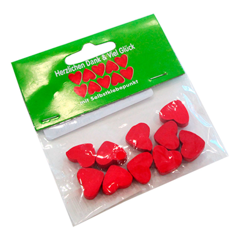 Red Wooden Heart-Shaped Embellishments - 10 Hearts