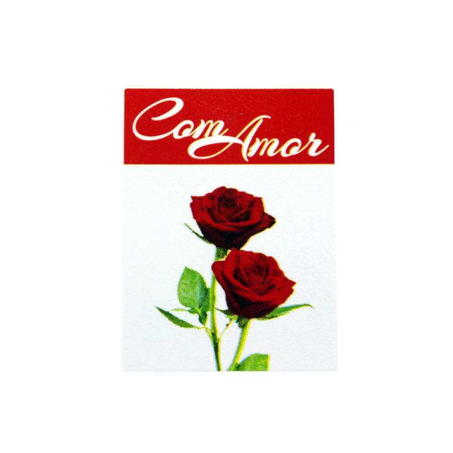 Etiqueta Adhesiva Vertical - Blanco y Rojo - "Con Amor/Rosas"
