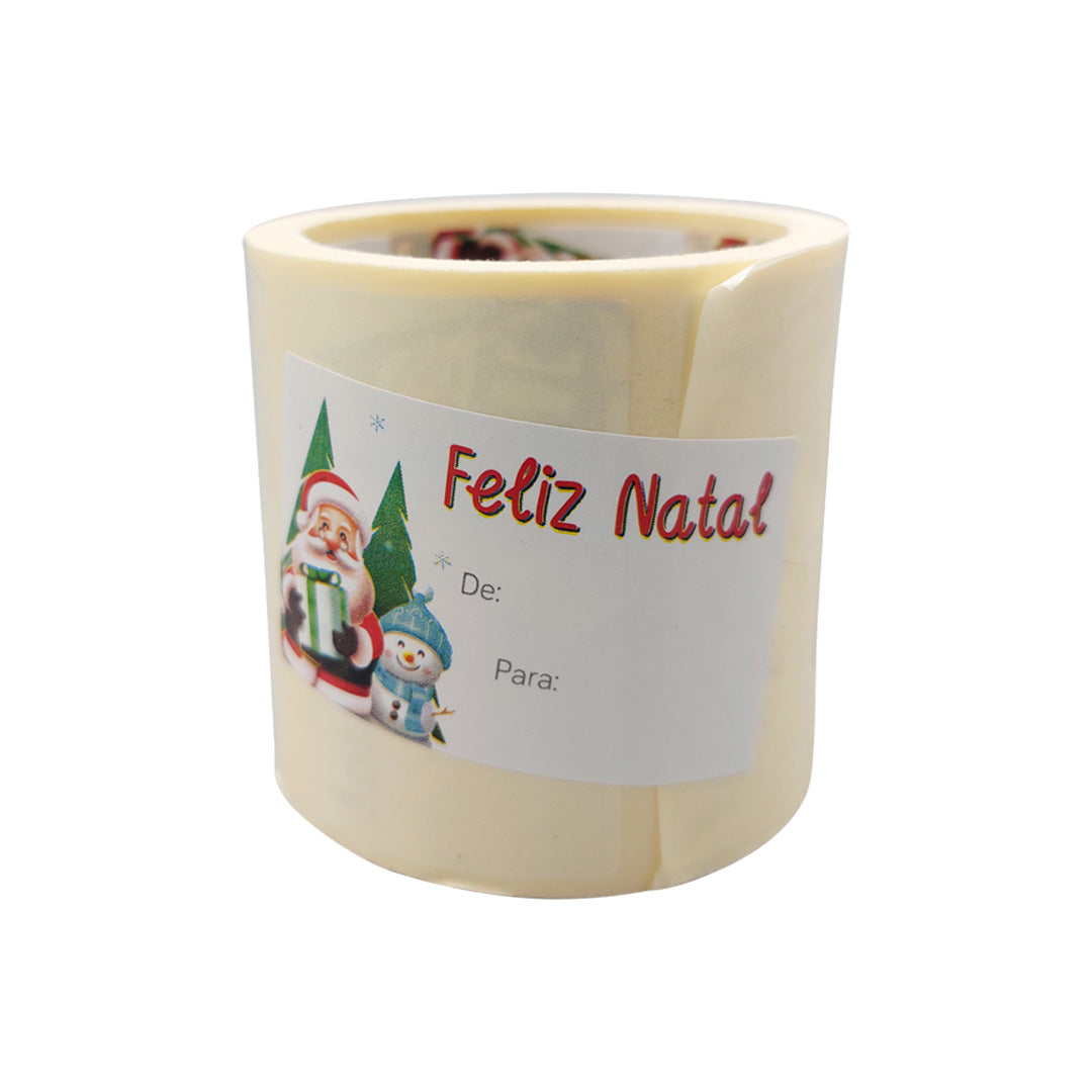 Etiqueta Adhesiva Horizontal con "De/Para" - Rojo y Blanco - "Feliz Navidad/Papá Noel"