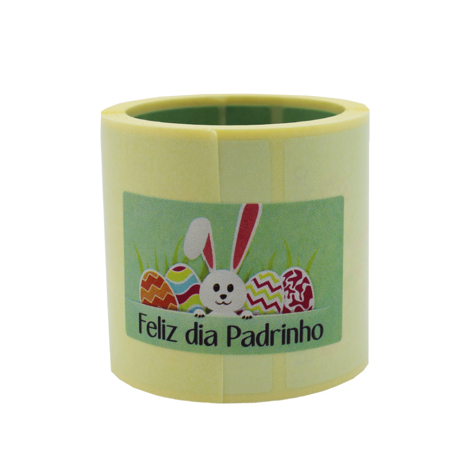 Etiqueta Adhesiva Horizontal - Verde - "Feliz Día Padrino/Conejo y Huevos"