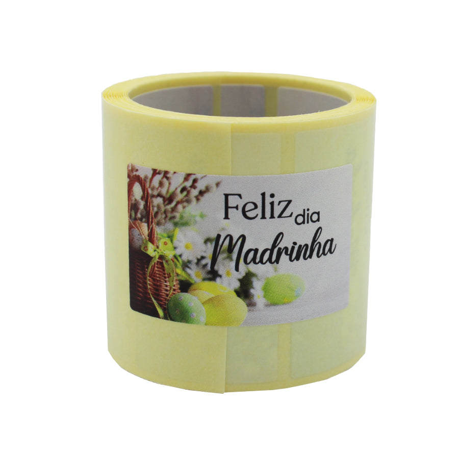 Etiqueta Adhesiva Horizontal - Multicolor - "Feliz Día de la Madrina/Cesta con Huevos"
